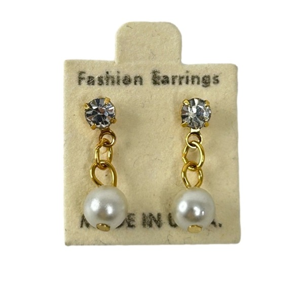 Vintage Fashion Earrings Pearl and Rhinestones USA - Picture 1 of 4